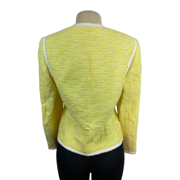 Escada Yellow Textured Tweed Jacket With White Trim Womens Size 38 - Picture 3 of 9